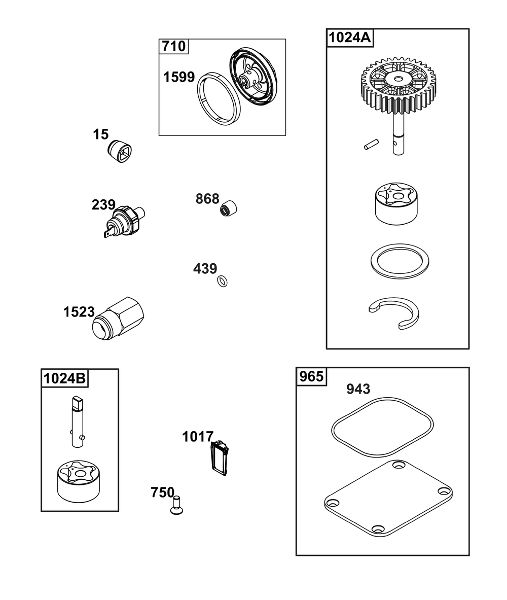 Lubrication Group Diagram and Parts List for 61A677-0100-J1  Briggs and Stratton Engine